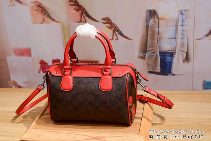 COACH蔻馳 新款 C家 25870 波士頓枕頭包 絲印玫瑰花  Chz1092